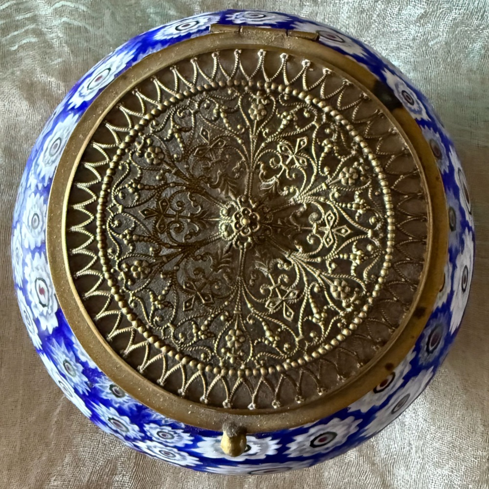 Antique Millefiori Italian Glass Jewelry Box with Rococo Ornate Detailing
